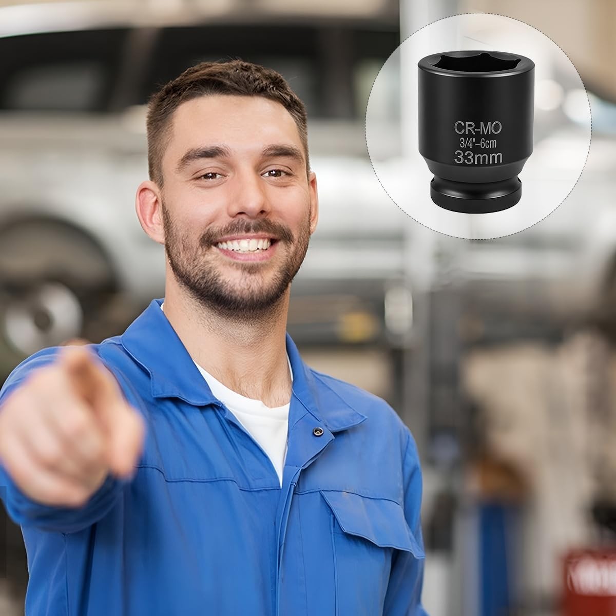 6-Point 3/4-Inch Drive Deep Impact Socket 33mm Metric Vehicle Axle Nut Cr-Mo