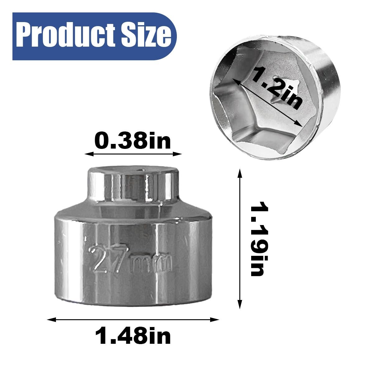 27mm Car Oil Filter Wrench, 3/8″ Drive Removal Tool, 27mm,