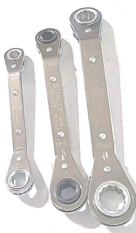 Blackhawk & Stanley Off-set Ratcheting Box End Wrenches. Lot Of 3 USA Made Tools