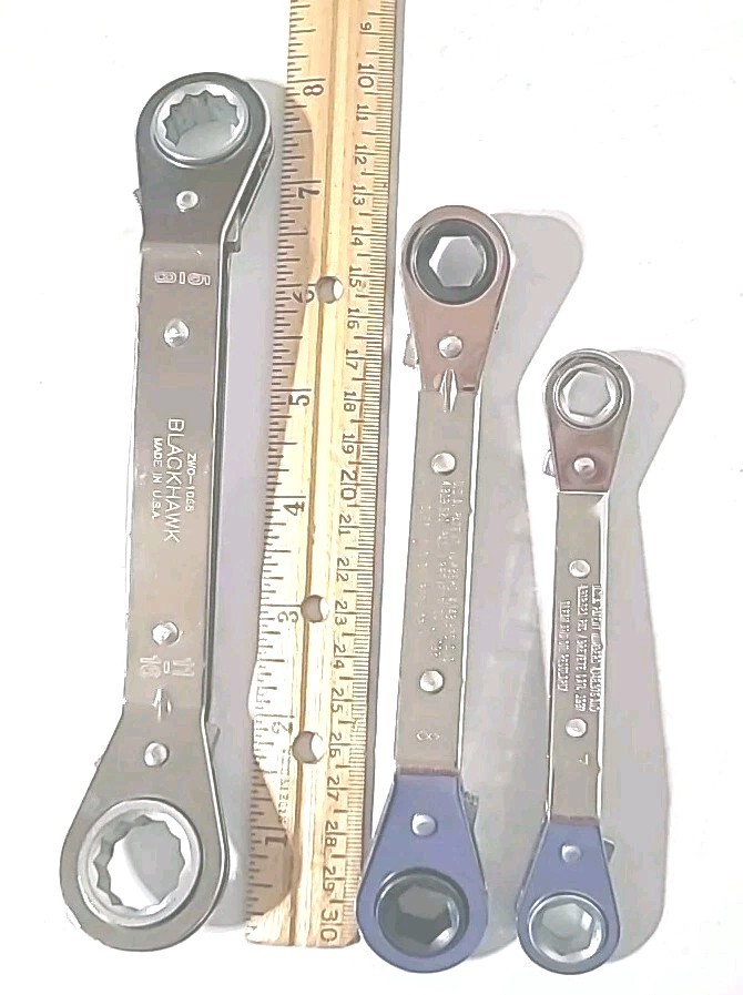 Blackhawk & Stanley Off-set Ratcheting Box End Wrenches. Lot Of 3 USA Made Tools