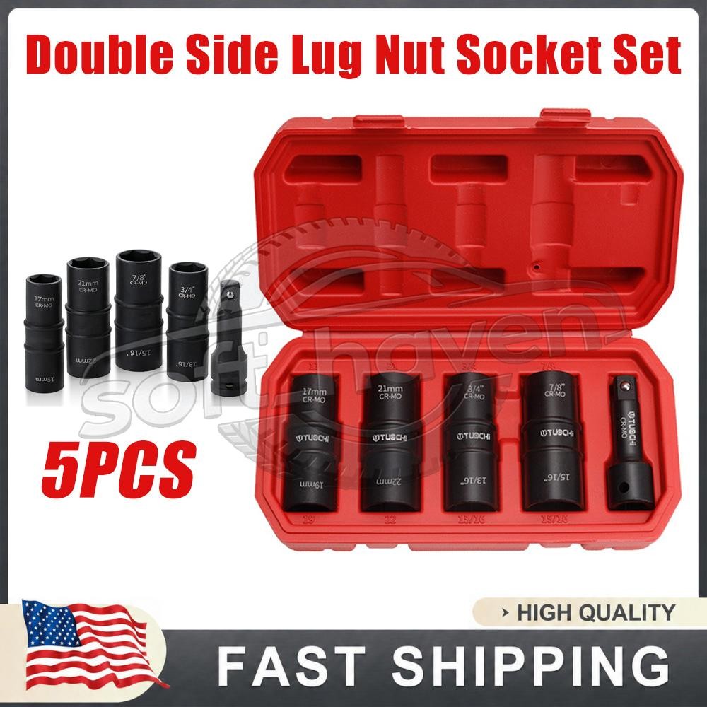 5PCS 1/2″ THIN WALL FLIP IMPACT SOCKET SET FOR AUTO RIMS TIRES LUG NUTS US