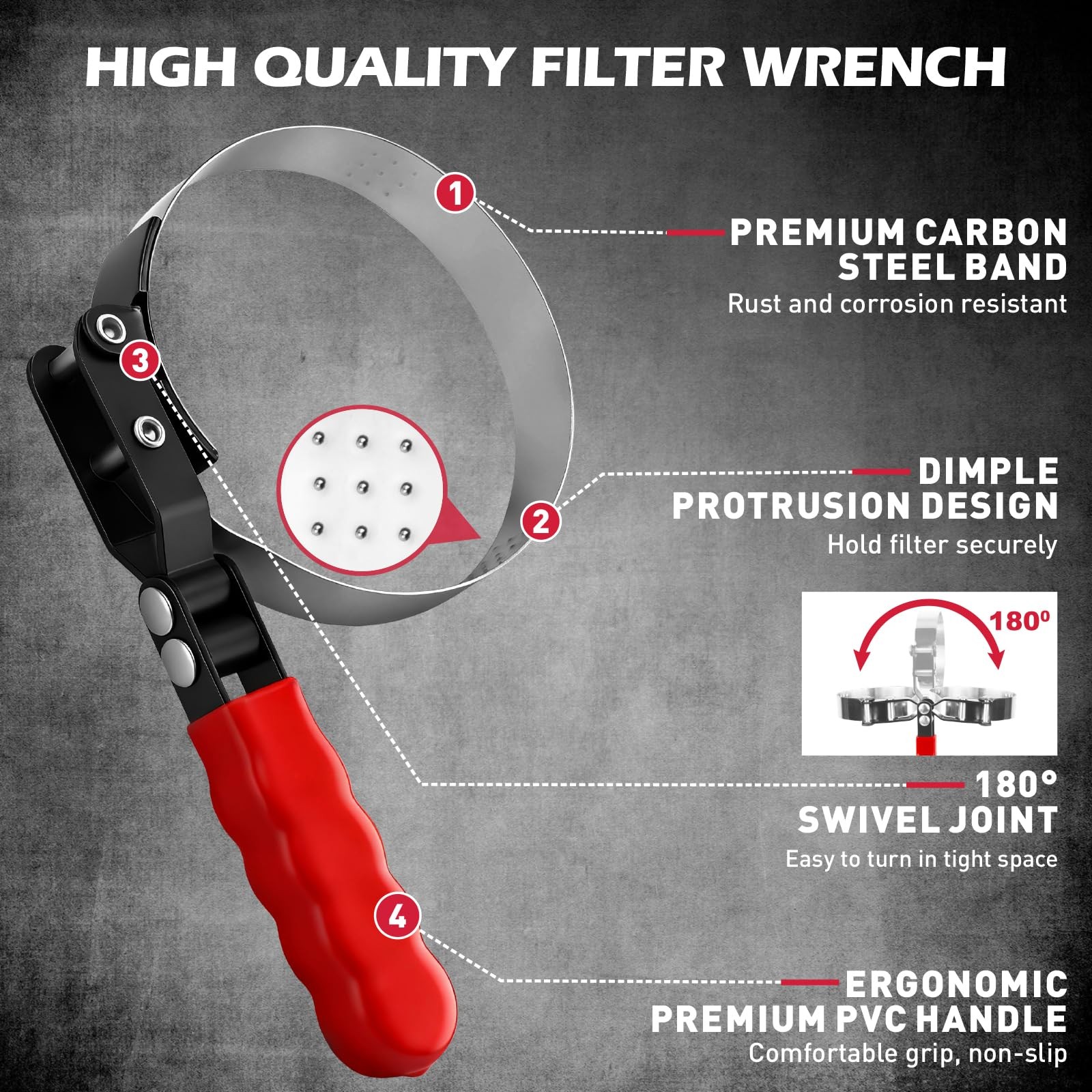 SEDY 10PC Oil Filter Wrench Set 2-3/8-4-3/4 Swivel Ratchet Tool Kit