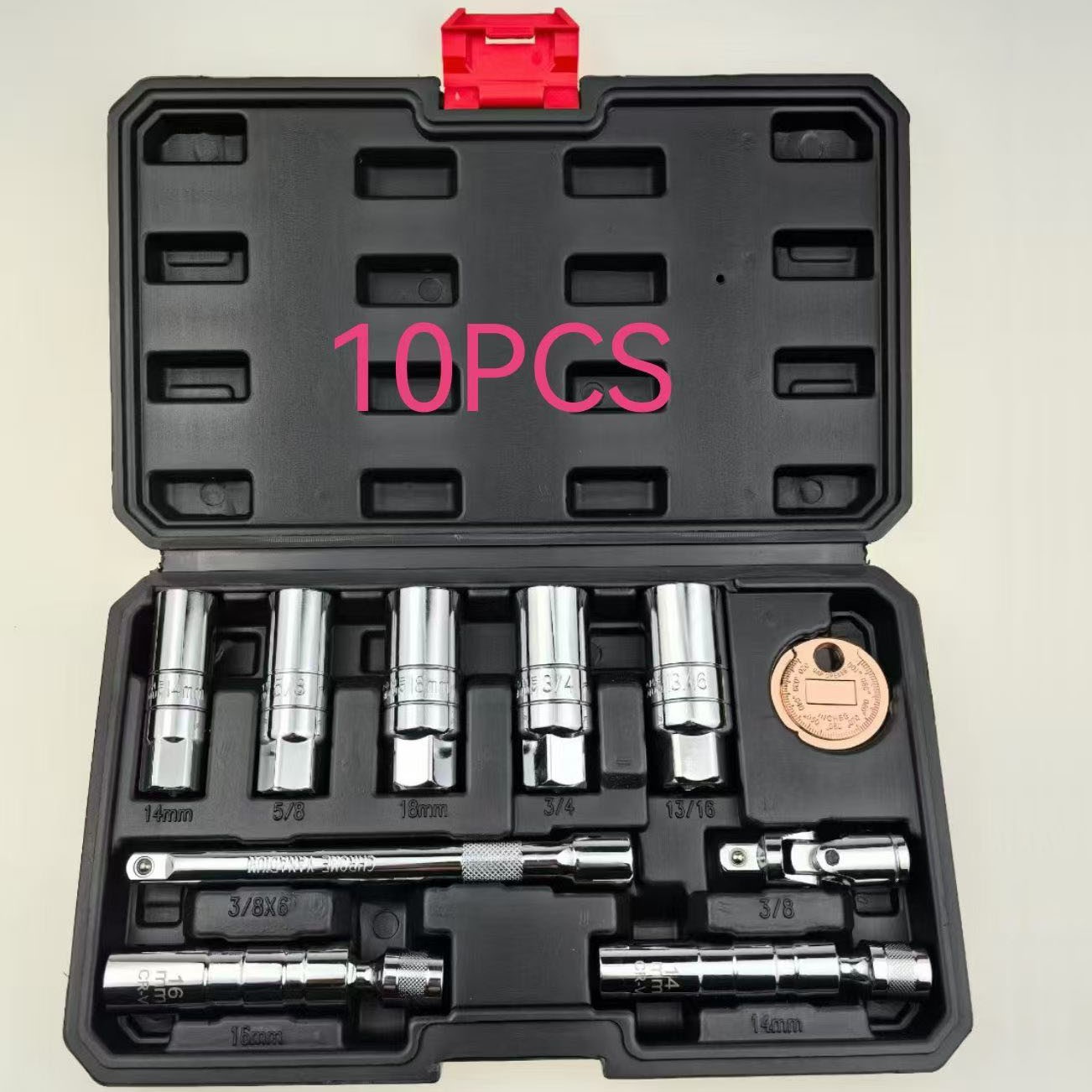 10PCS 3/8″Drive Magnetic Spark Plug Socket Set 6PT&12PT Extension Bar CR-V Steel