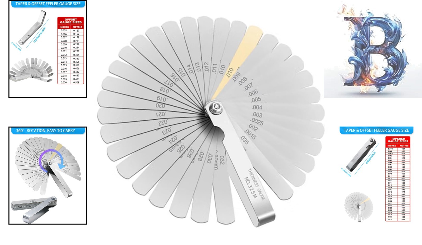 32-Blade Stainless Steel Tapered Feeler Gauge Set – Dual Marked for Precision