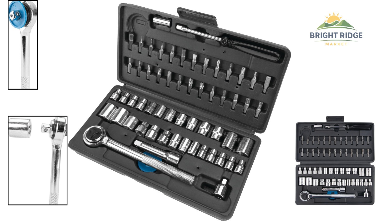 60-Piece Socket Set with SAE and Metric Sizes for Automotive and Construction