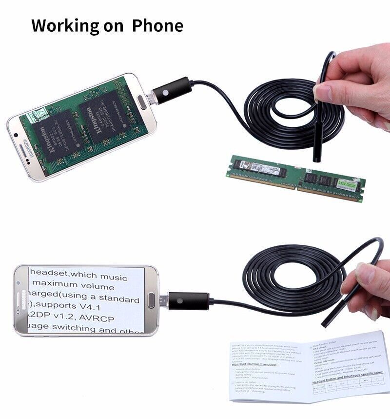 7mm 5M Car Endoscope HD 6Led Android PC USB Borescope Inspection Camera-US Stock