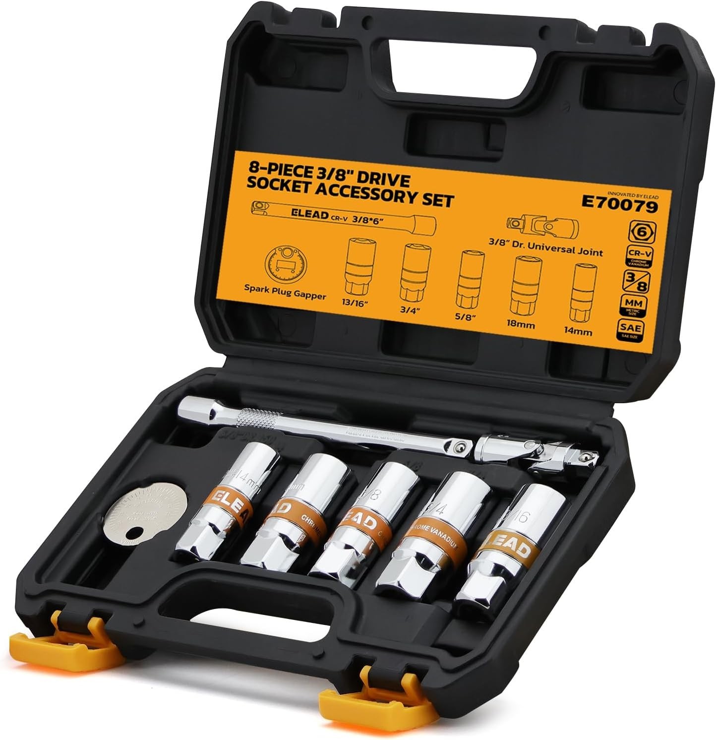3/8″ Drive Spark Plug Socket Set with Universal Joint & Extension Bar