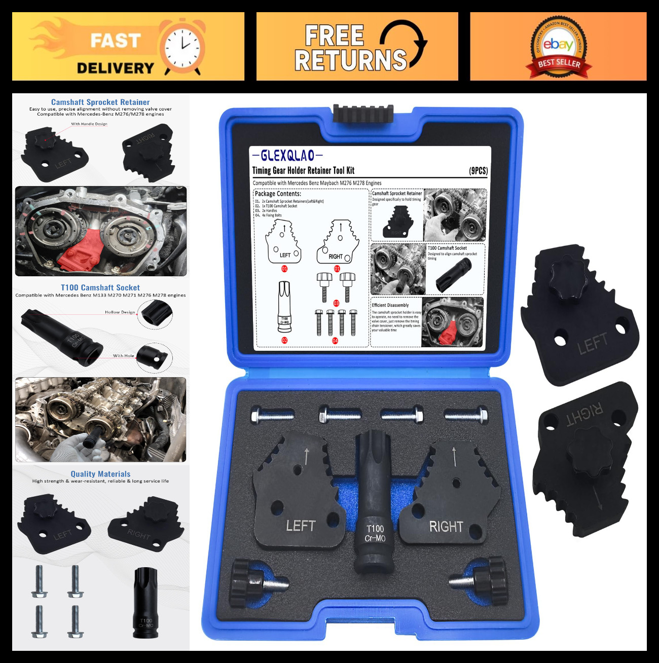 Timing Gear Retainer Tool Set for M276 M278 Engines, Camshaft Sprocket Kit