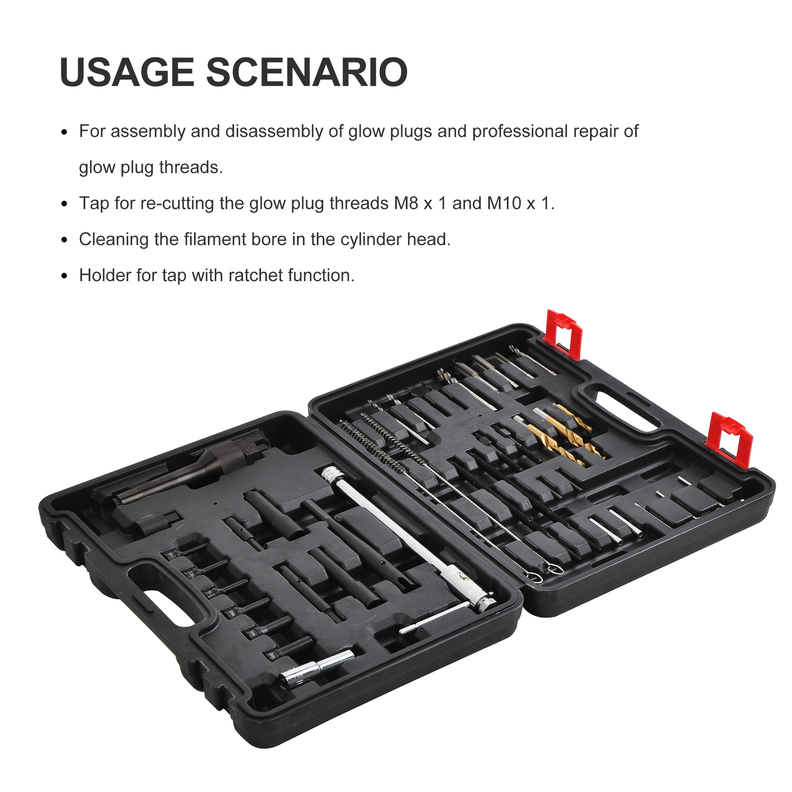 Glow Plug Removal Threads Tool, 40pcs Thread Repair Set M8x1 M10x1 Kit Cleaning