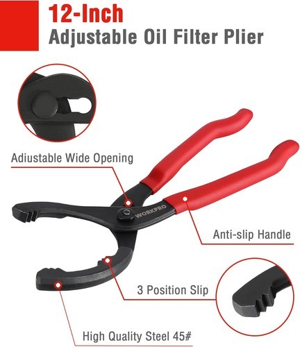 WORKPRO 2PCS Oil Filter Wrench 12″ Adjustable Plier 3-Jaw Universal Removal Tool