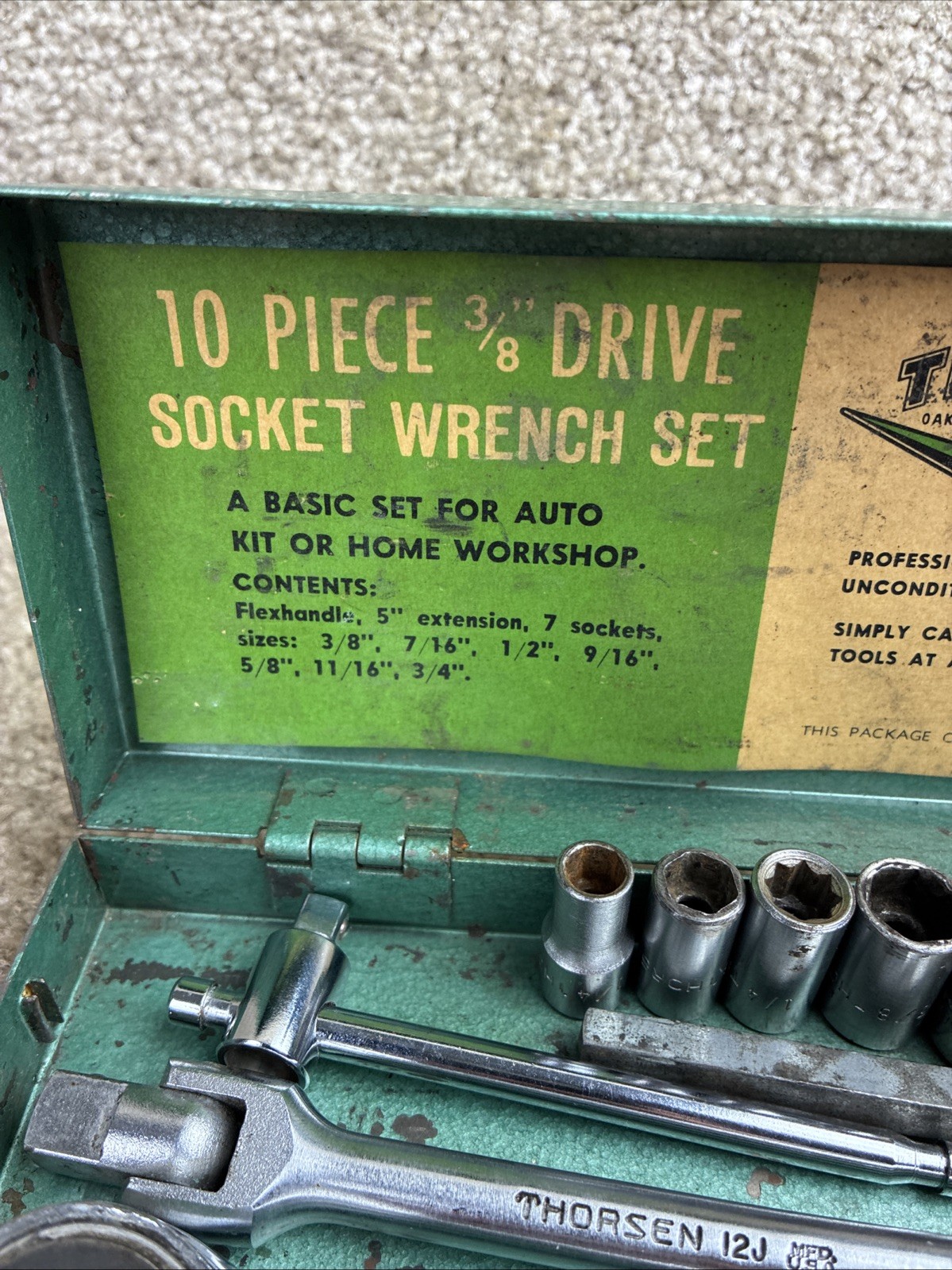 Thorsen #3810 3/8 Ratchet/Socket Set SAE 1968 Vintage