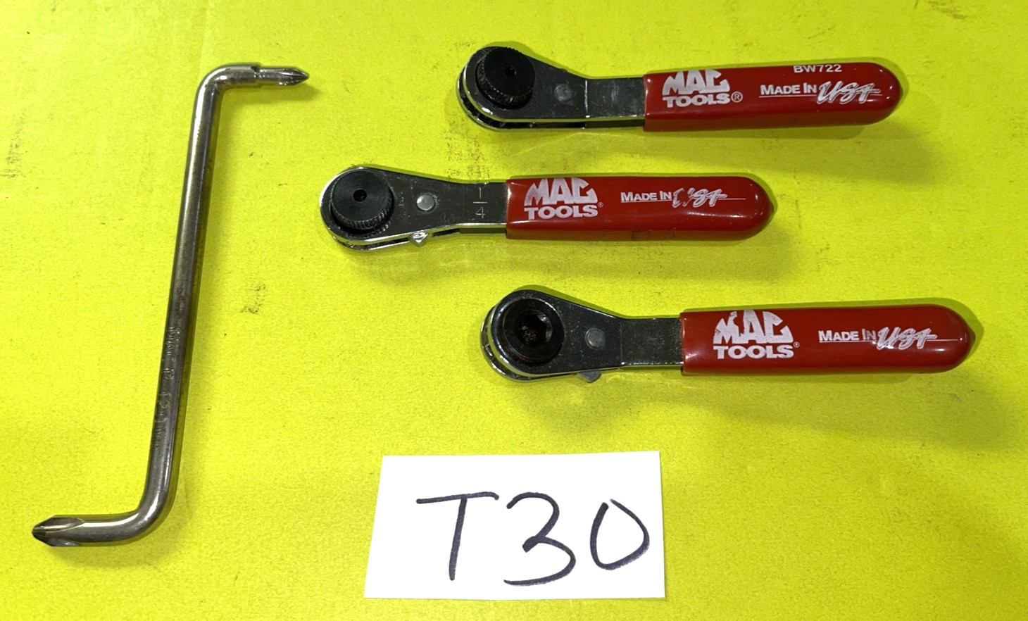 MAC TOOLS 3 PIECE 1/4 HEX BIT THUMB WHEEL RATCHETING WRENCH & OFFSET SCREWDRIVER