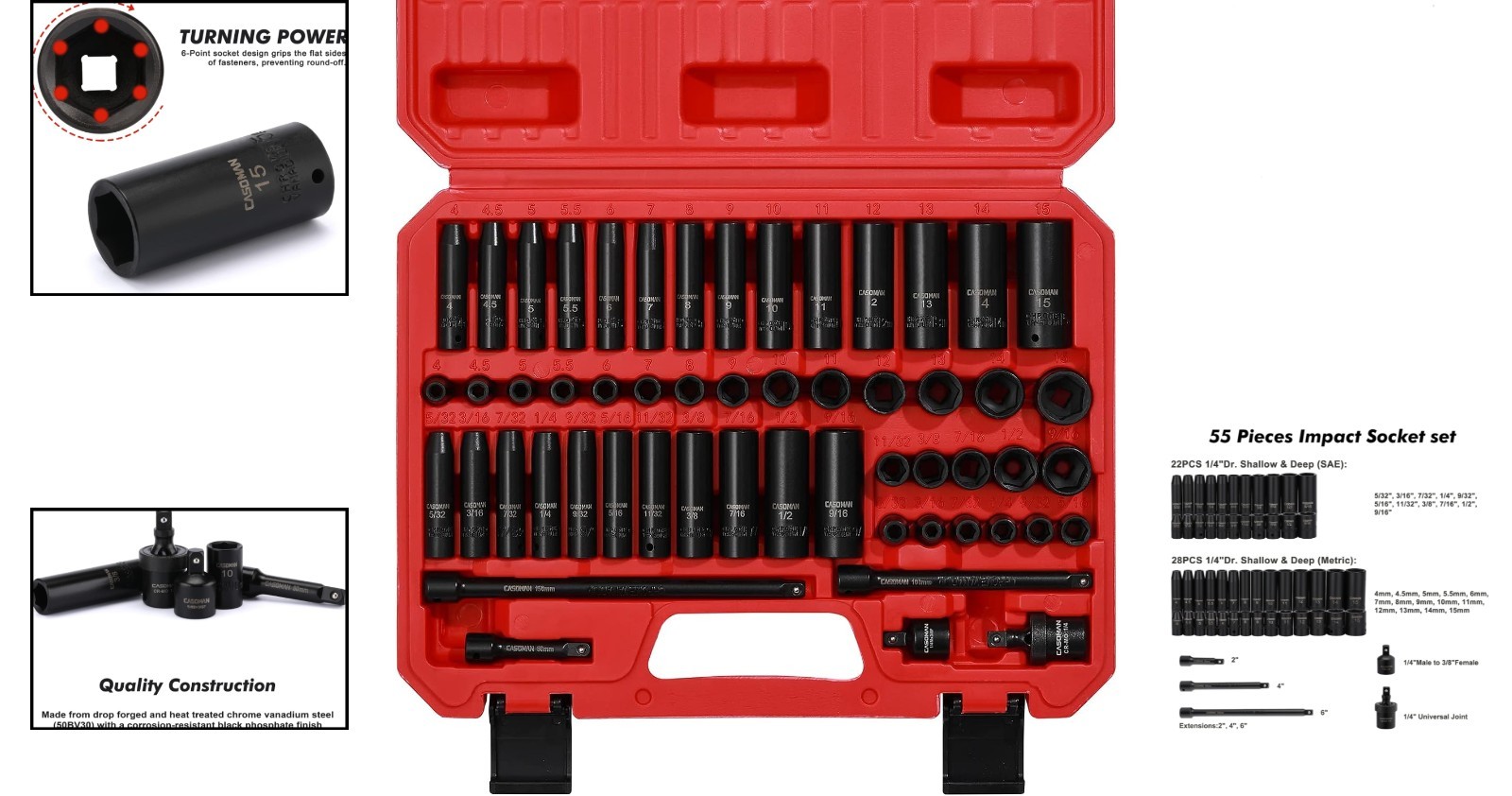 Multi-Size 55PCS Impact Socket Set – Deep & Shallow, Easy-to-Read Markings