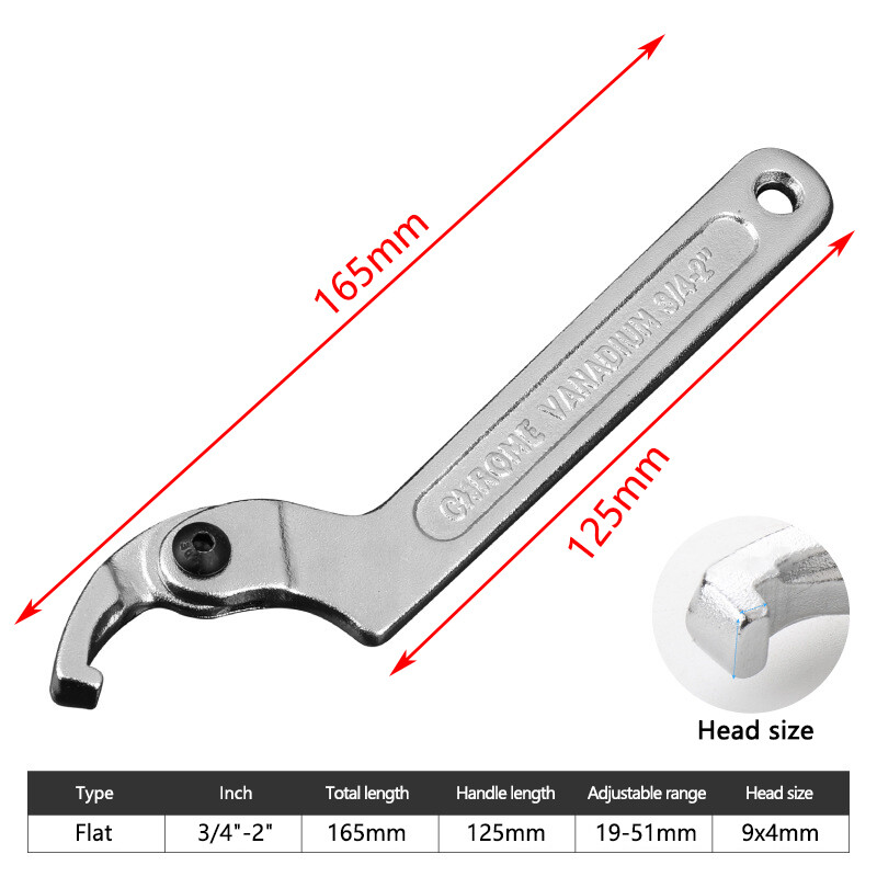 Adjustable Hook Wrench 19–170mm C Flat Spanner Tool Slotted Retaining Universal