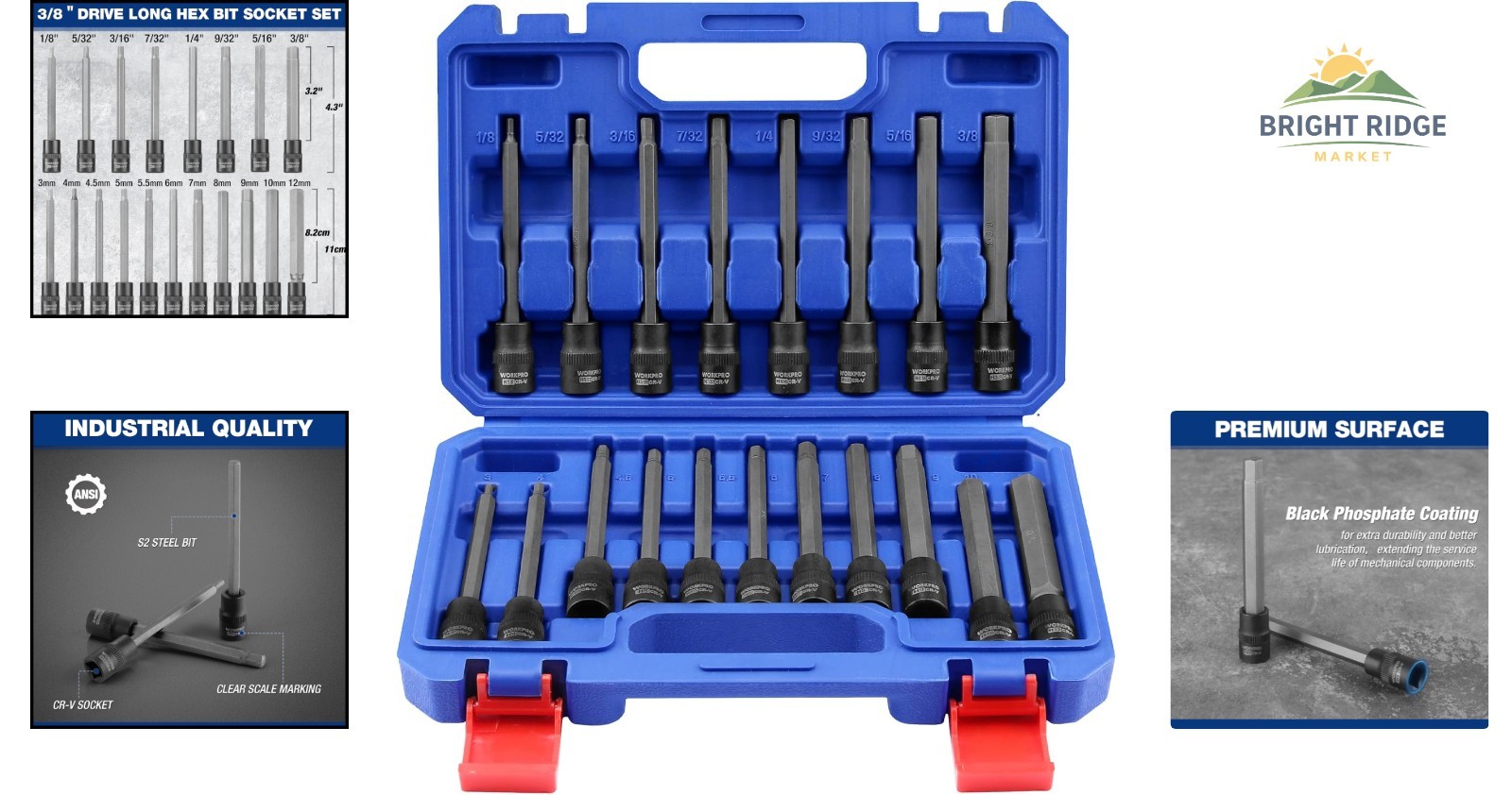 19-Piece Extra Long Hex Bit Socket Set with S2 Steel Construction