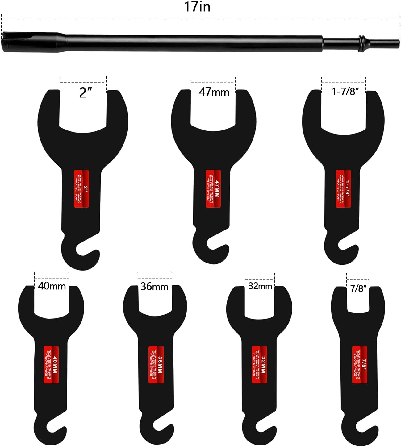 Pneumatic Fan Clutch Wrench Kit 8PCS Removal Tool Set Black HW9212