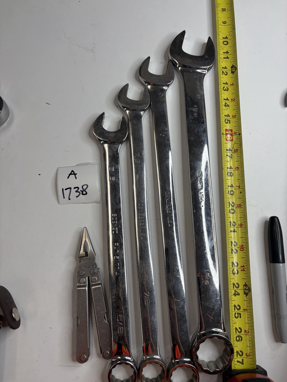 Snap-on SAE Combination Wrench Lot 15/16 7/8 1 1-5/16 + SOG Multi Tool A1738