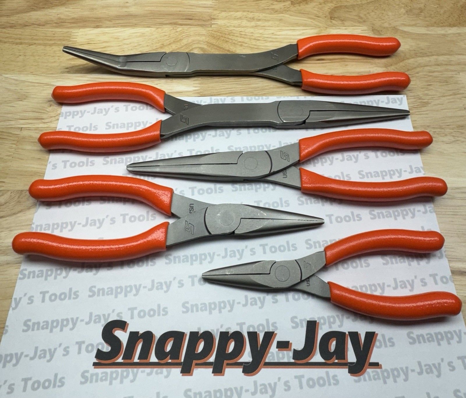 Snap-on Tools USA NEW 5pc ORANGE Talon Grip Needle Nose Plier Set LONGNOSE5O