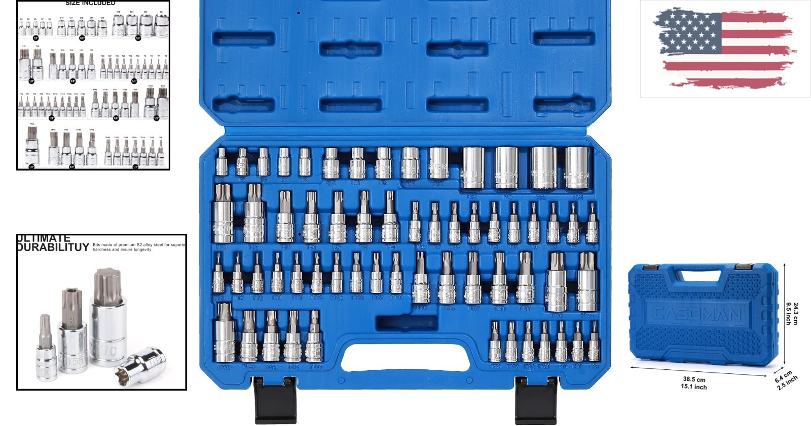 60-Piece Master Torx Socket Set – S2 & Cr-V Steel, E4-E24, T6-T70, TP8-TP60
