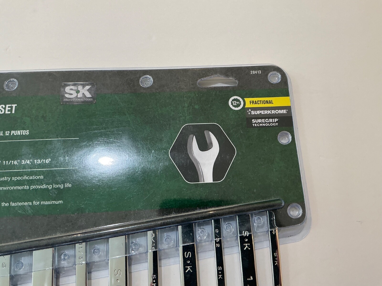 NOS S-K 12 piece SAE combination wrench set fully polished 1/4” to 13/16” USA