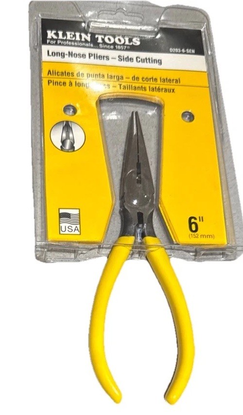 Klein Tools D203-6-SEN 6” Long Nose Side Cutting Pliers USA Made NOS Sealed
