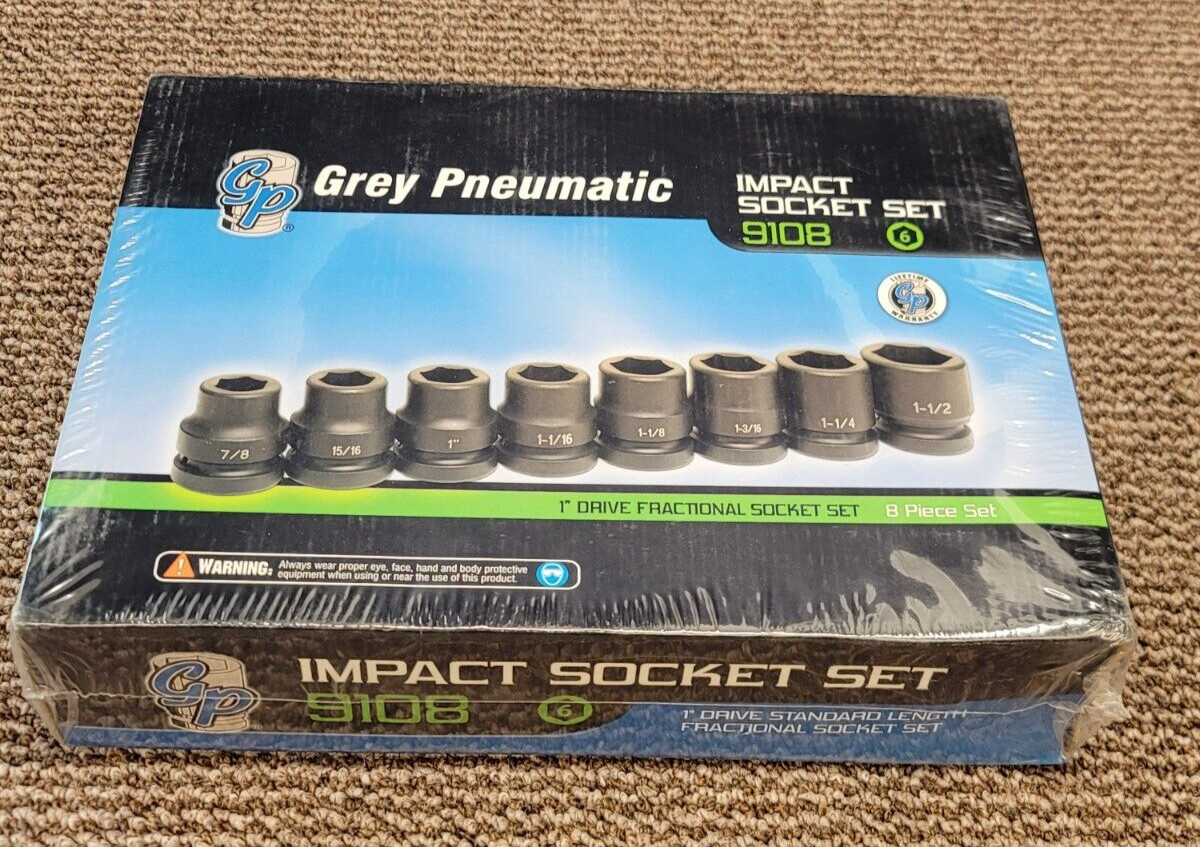 Grey Pneumatic GP Impact Socket Set 1″ Drive 6-Point #9108 Sae 8 Automotive NEW