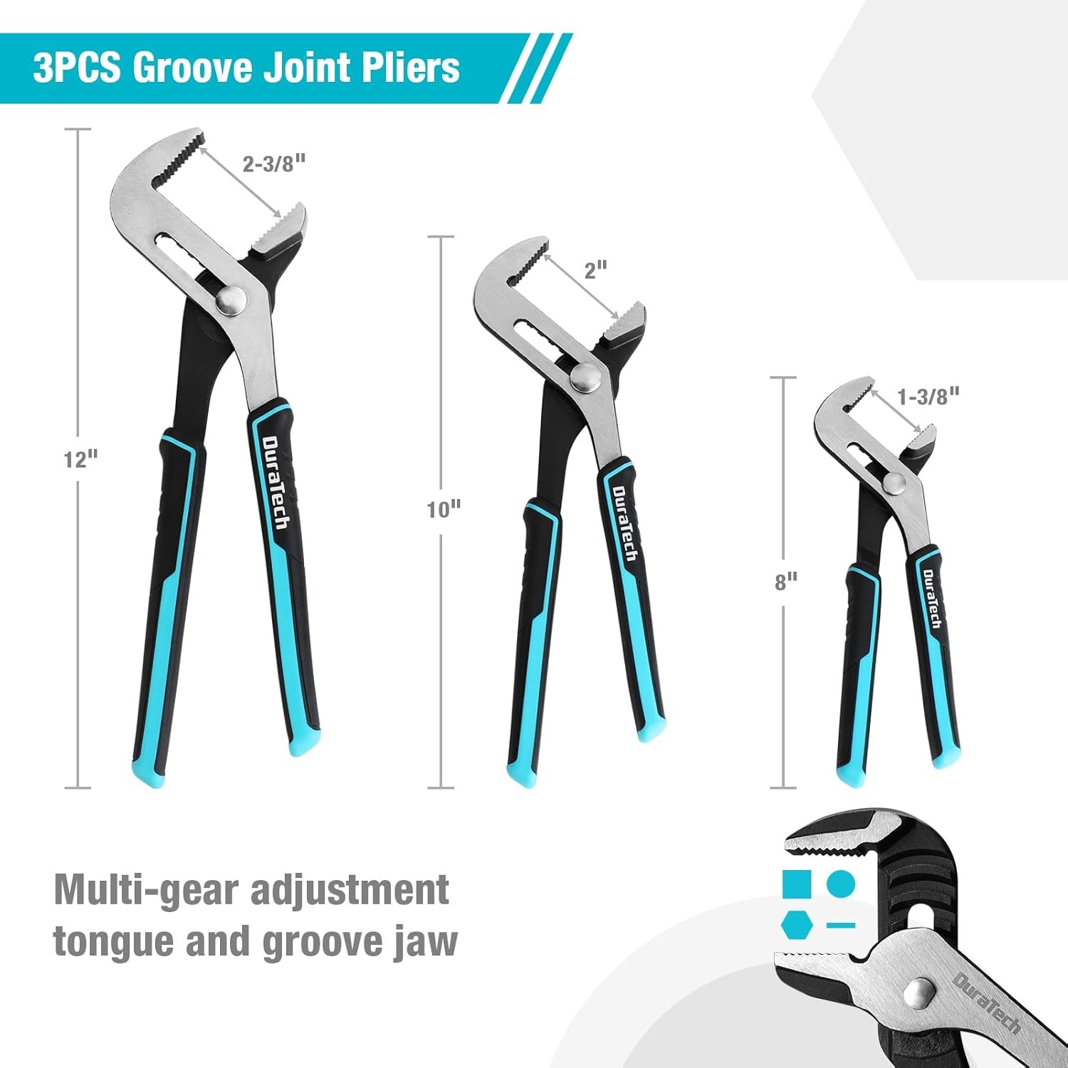 DURATECH 8-Piece Pliers Set with Rolling Pouch, 8-Piece, Blue, Silver, Black