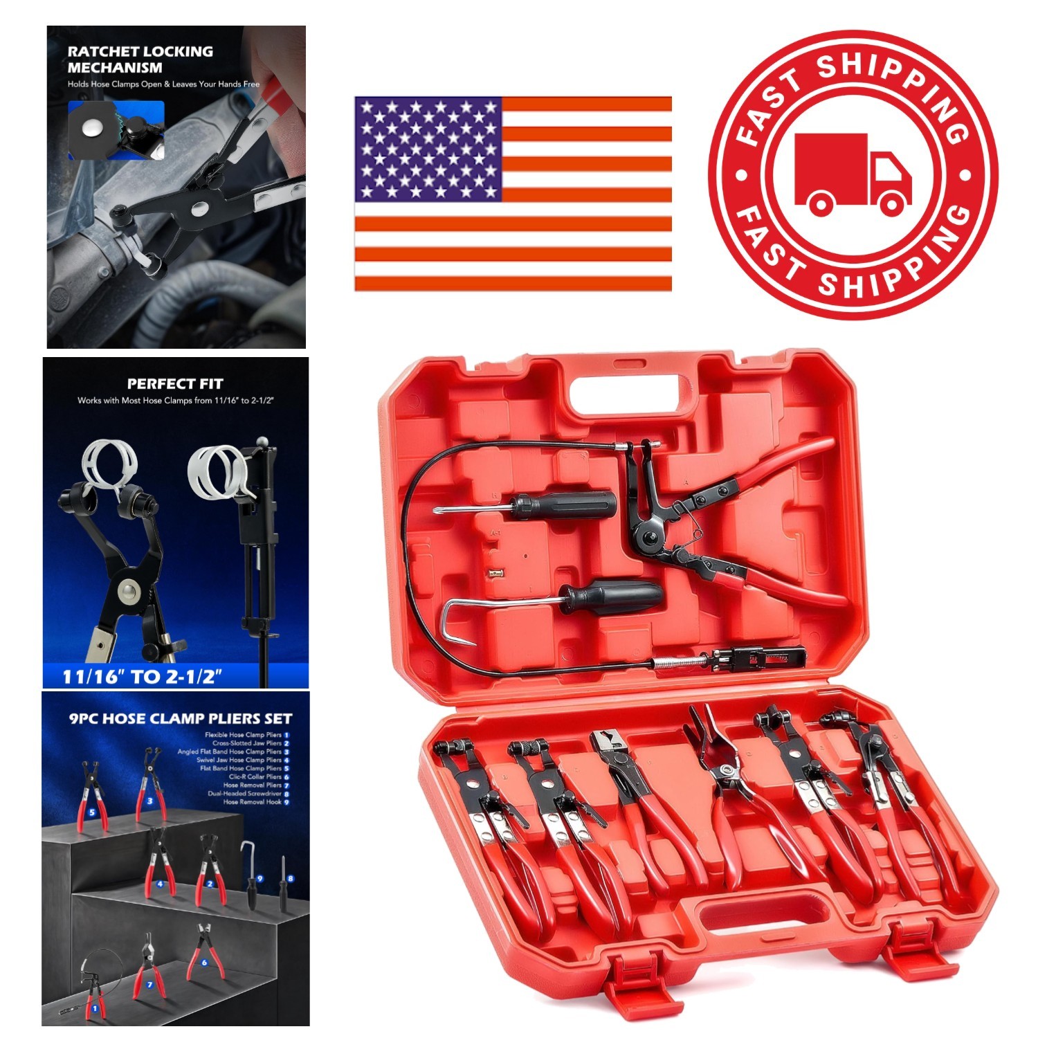 Durable Hose Clamp Pliers Set with Carbon Steel Construction for Heavy Duty Use
