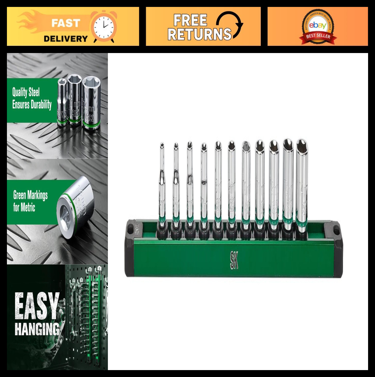 11-Piece 1/4″ Drive Chrome Socket Set – 6 Point Metric & Standard Tools