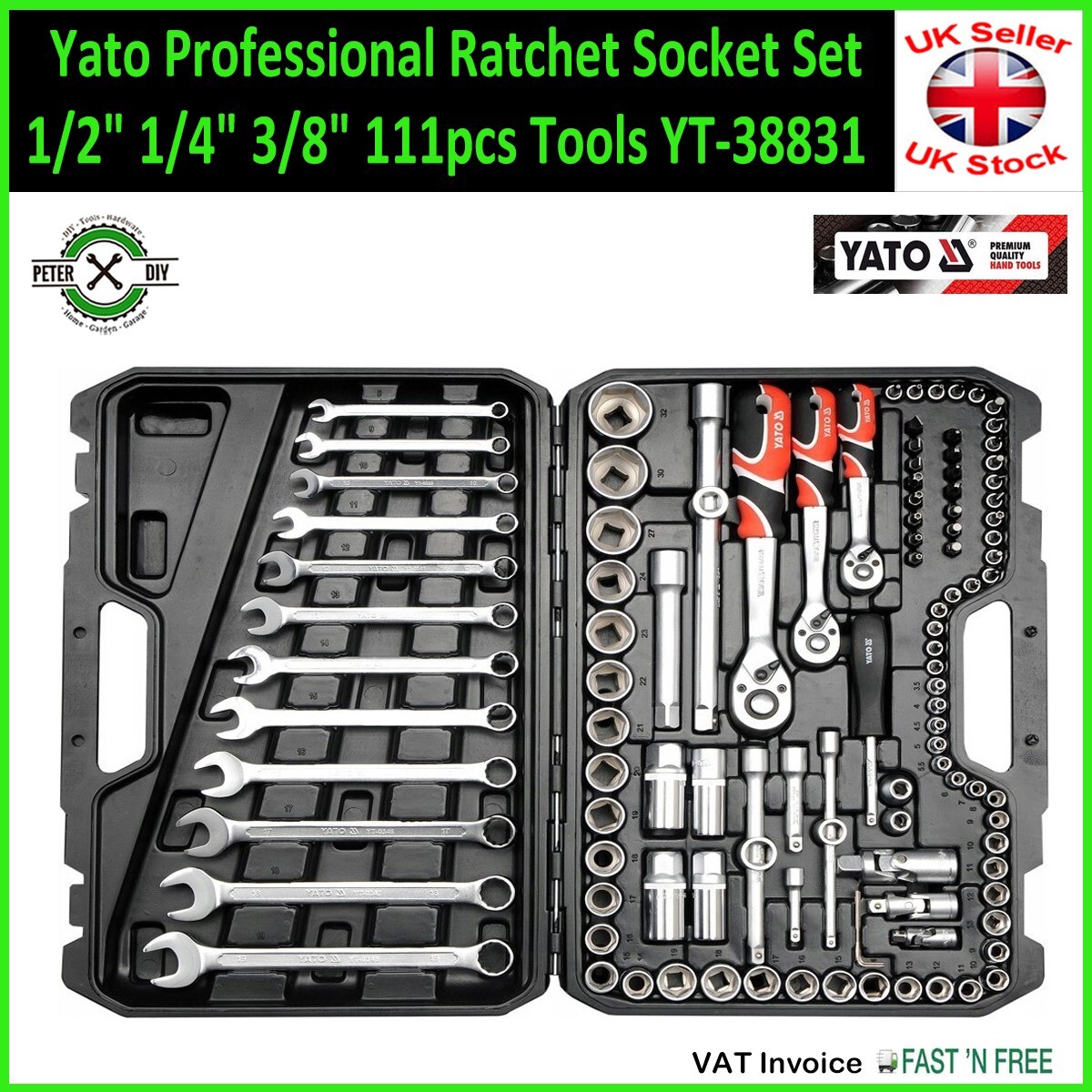 SOCKET SET RATCHET Yato Professional Tools 1/2″ 1/4″ 3/8″ 111pcs Tools YT-38831