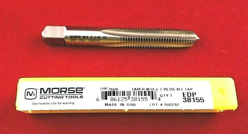 M10 X 1.25 10MM Taper Tap HSS Morse MT3838155 Starter Tap 4FL RH D5 USA Metric