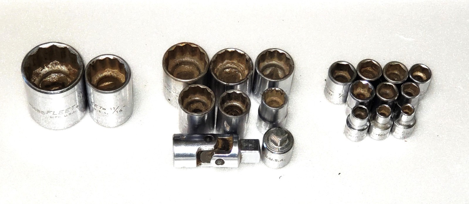 Vintage Fleet Brand Used SAE Socket Lot (20 total) – Made in U.S.A.
