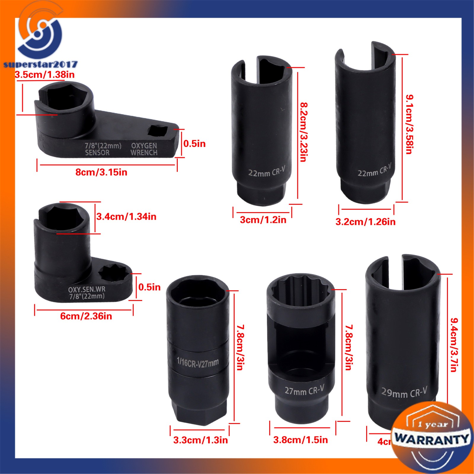 7Pcs O2 Oxygen Sensor and Oil Pressure Sending Unit Removal Socket Tool Set