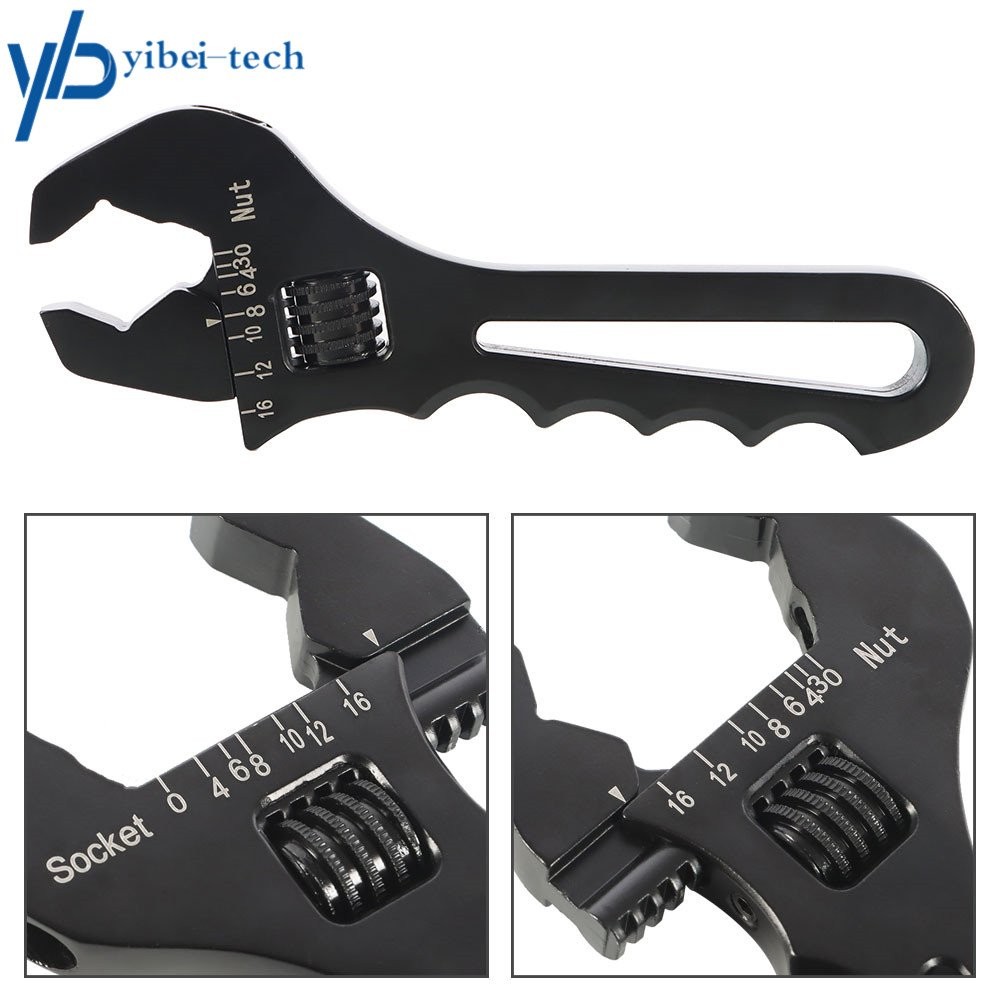 Black Adjustable Wrench Aluminum Tool Spanner for Hose End Fitting 3AN-16AN