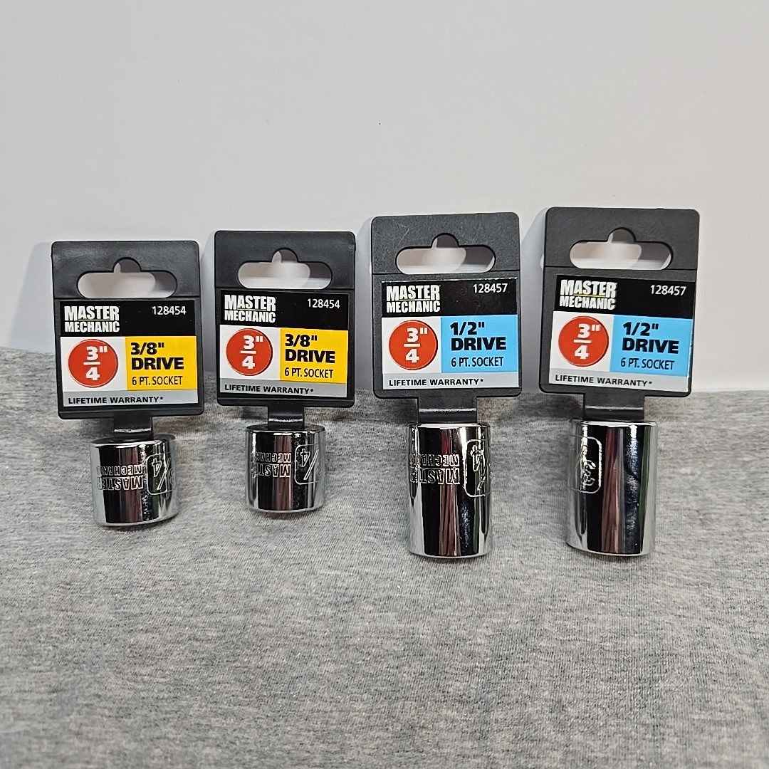 Lot Of 4 Hyde Master Mechanic 1/2 & 3/8″ in Drive 6 Pt Sockets Both 3/4″ New