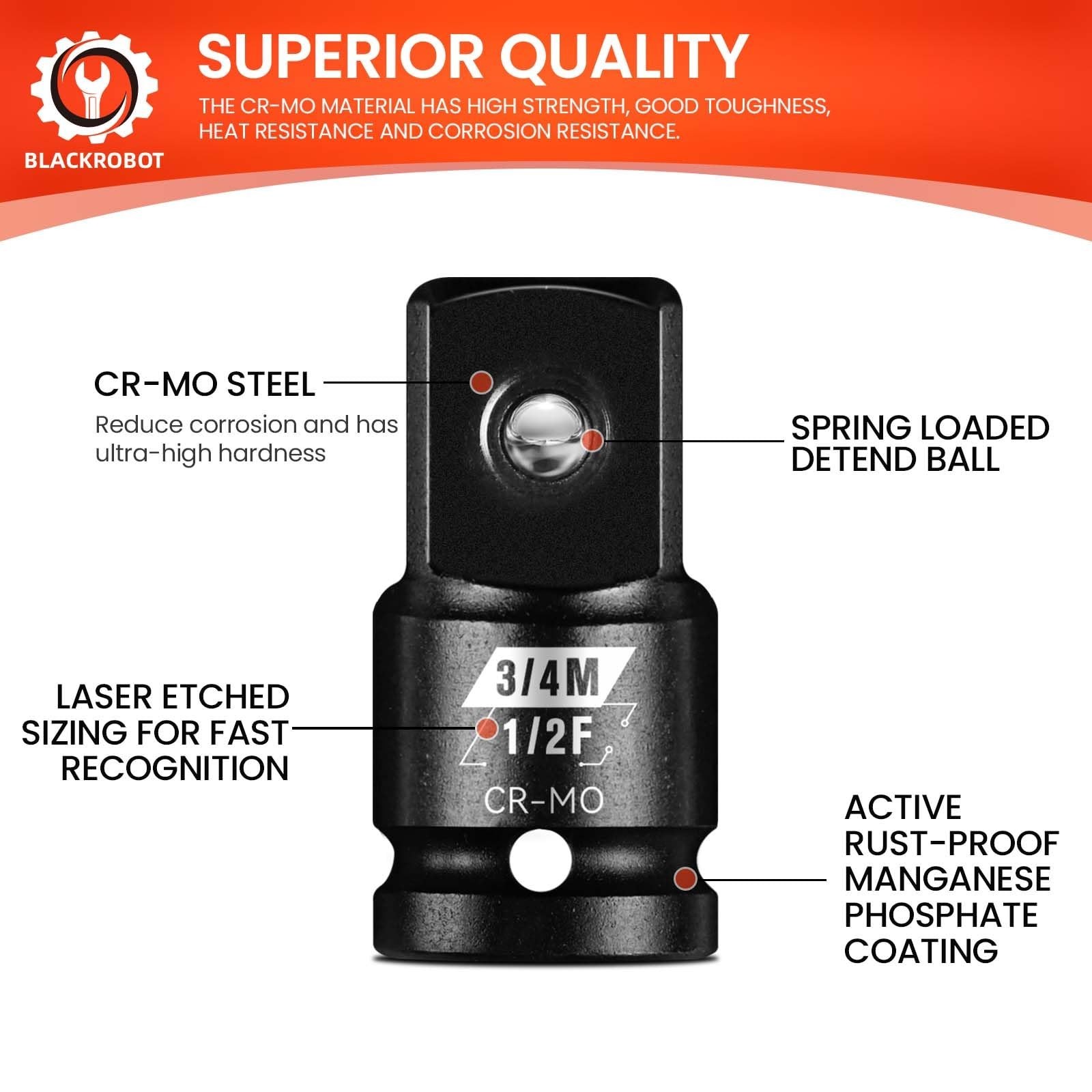 2-Piece 1/2″ F to 3/4″ M Impact Socket Adapter Set, Cr-Mo Steel, SAE Drive Reduc