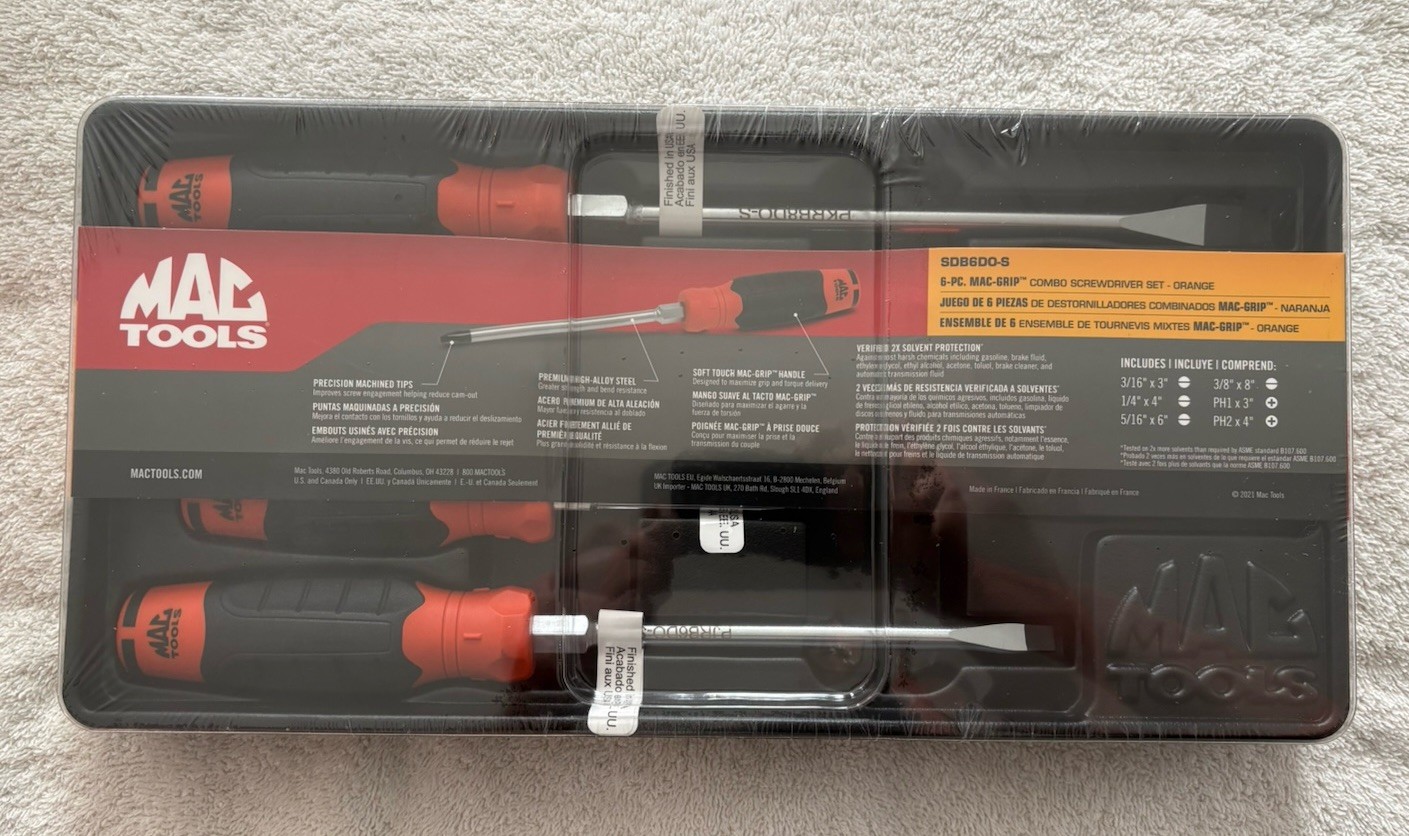 Mac Tools 6 Pc. Mac Grip Combo Screwdriver Set w/Plastic Storage Tray (Orange)