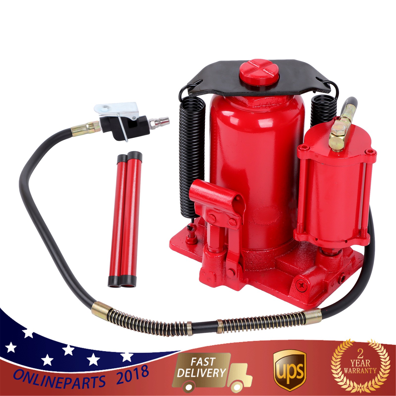 Pneumatic Air Hydraulic Bottle Jack with Manual Hand Pump, 20 Ton (40,000 lb)