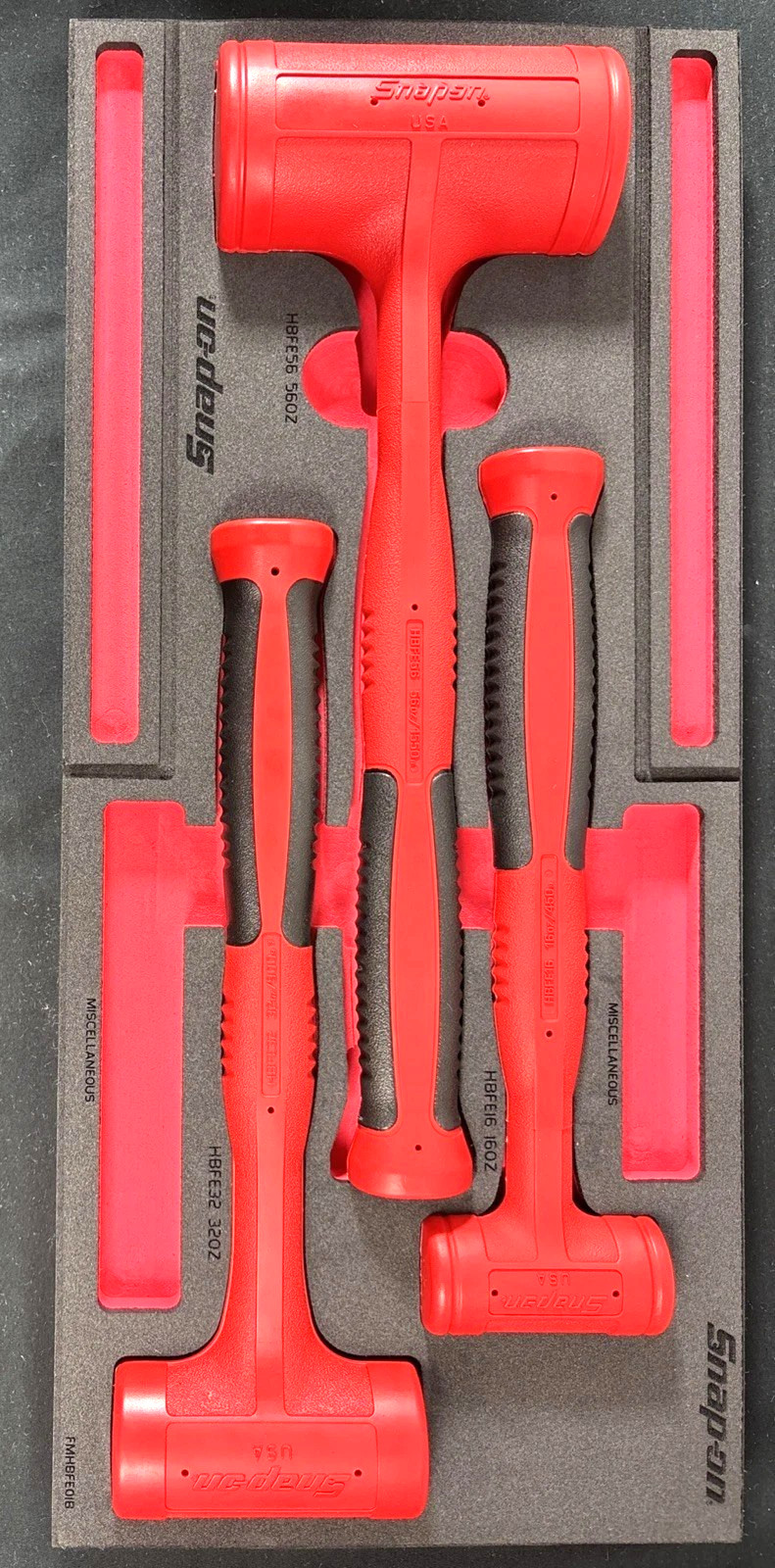 New Snap-on™ HBFE301FR 16 32 56 oz Red Dead Blow Hammer Foam Set HBFE16 HBFE56