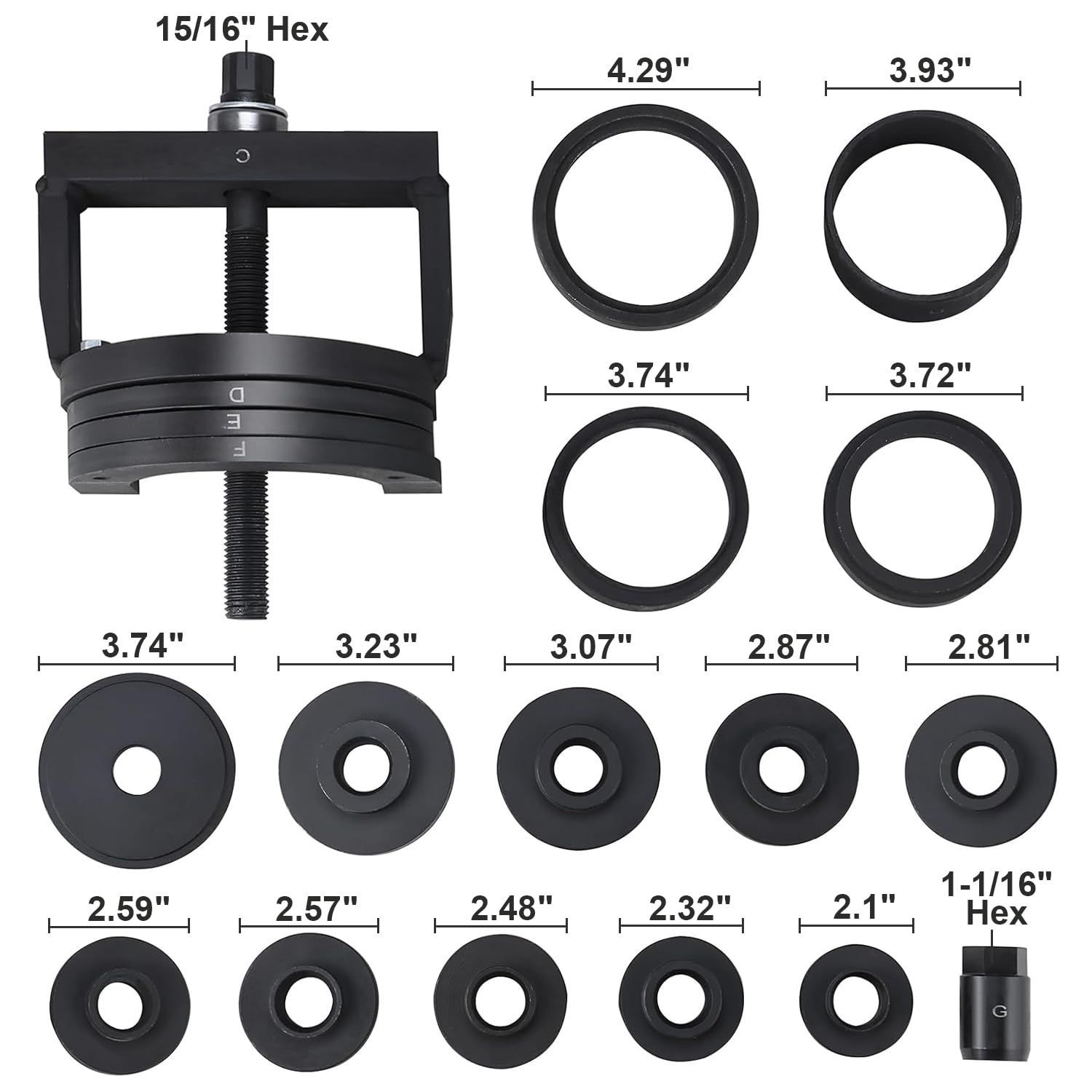 FreeTec Master Wheel Hub Removal Tool Set – C to U Sizes Back and Front…