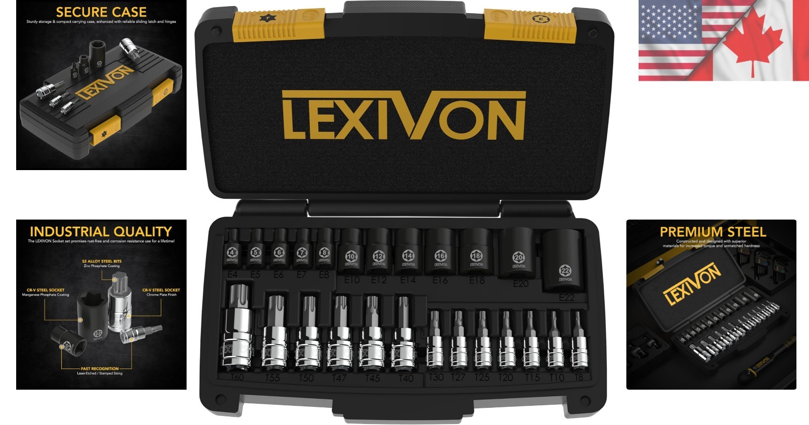 Rust Resistant Torx & E-Torx Socket Set – 25 Pieces, Chrome-Plated Finish