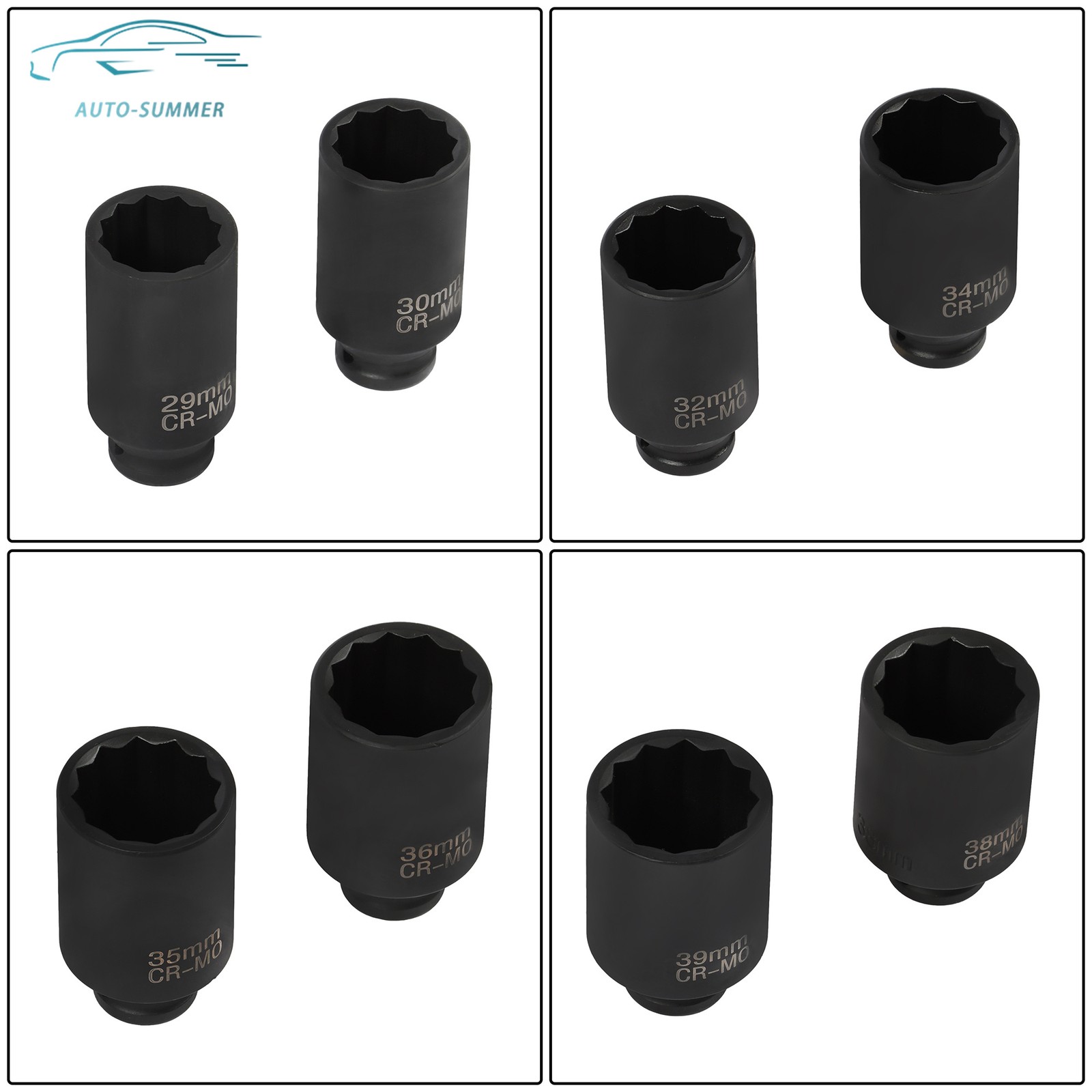 8PCS 1/2″ Deep Spindle Axle Nut Impact Socket Set 12 Point Metric Large Socket