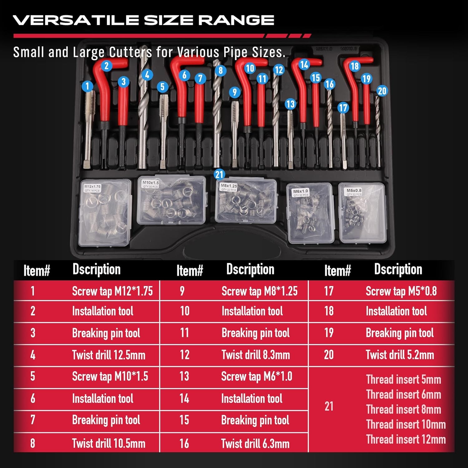 SEDY Helicoil Thread Repair Tool Kit: 320-Piece 320-Pc. Metric & SAE