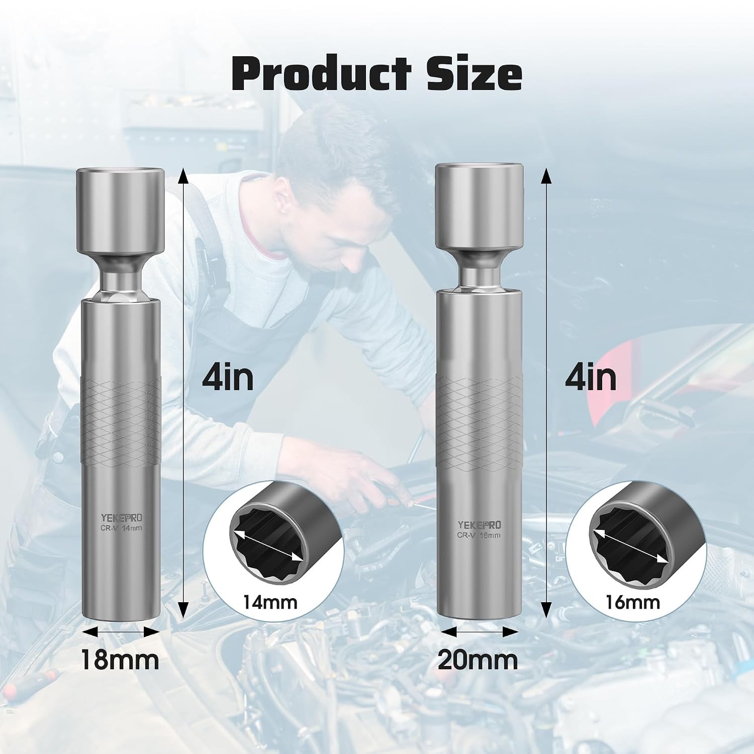 14mm & 16mm Thin Wall Magnetic Swivel Spark Plug Socket, 3/8-Inch Drive 12-Po…