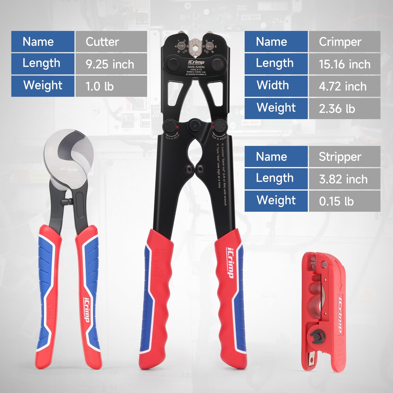 Battery Cable Lug Crimping Tool Kit 8-1/0 AWG 63 Copper Lugs 25 Heat Tubes