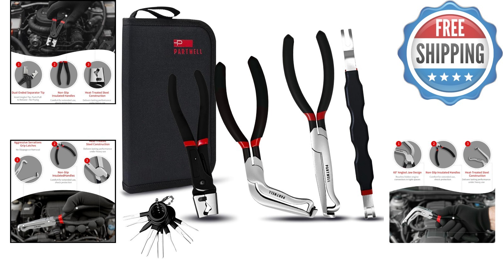 High Carbon Steel Electrical Disconnect Pliers Set: 4PC Car Repair Tool Kit