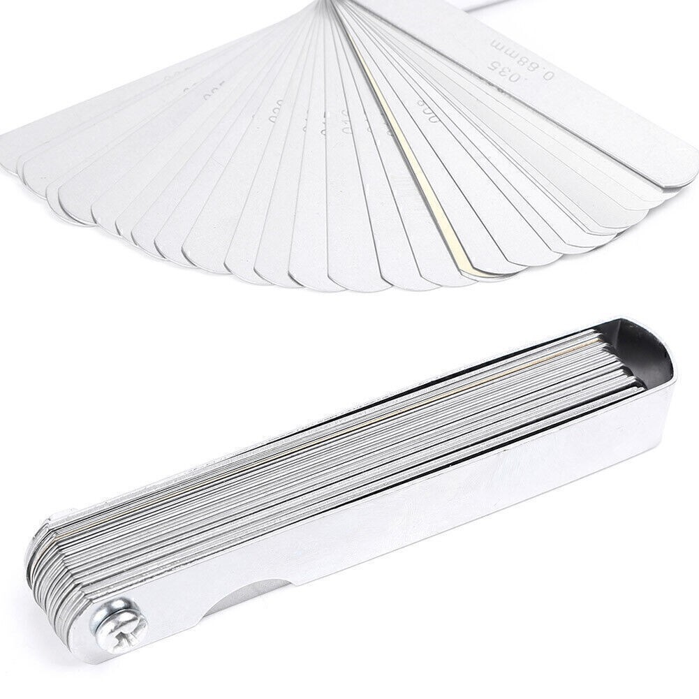 32 Blade Stainless Steel Feeler Gauge Set Imperial Metric Measure Tool + Brass