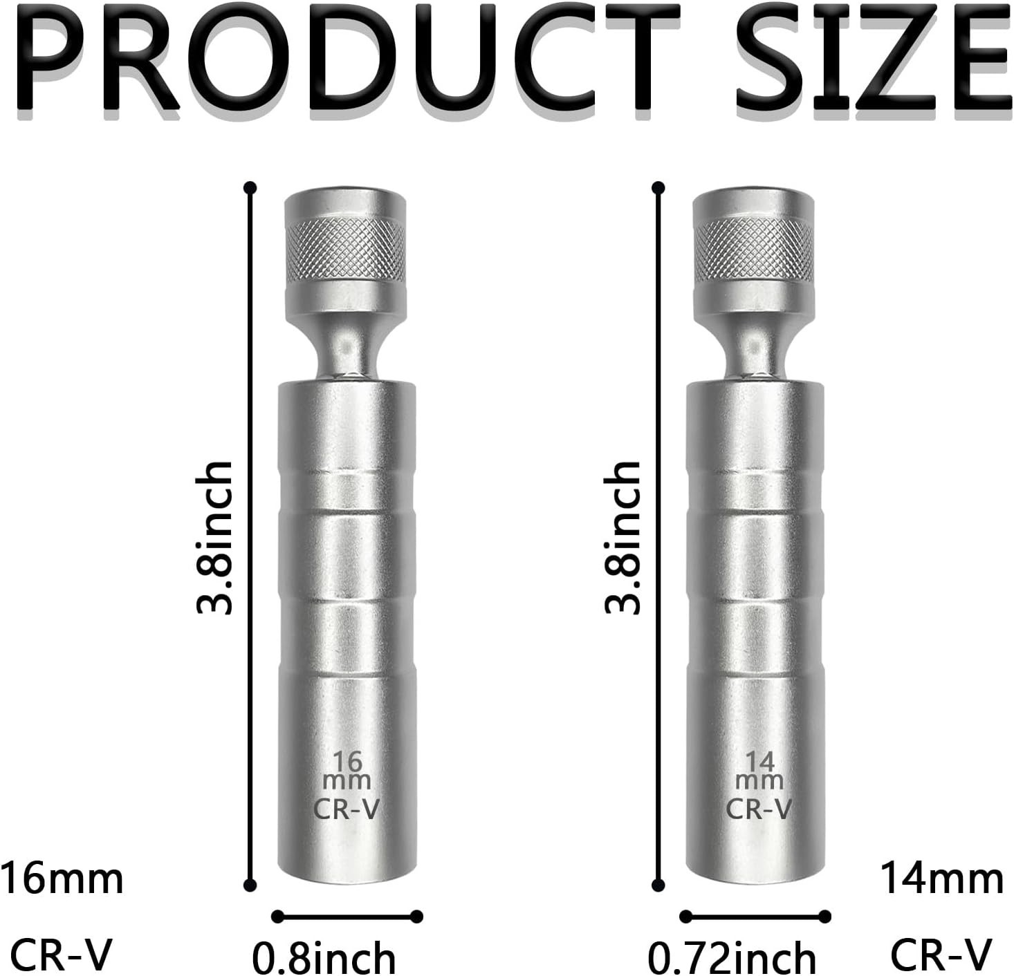 14mm & 16mm Thin Wall Magnetic Swivel Spark Plug Socket 12-Point Removal Tool