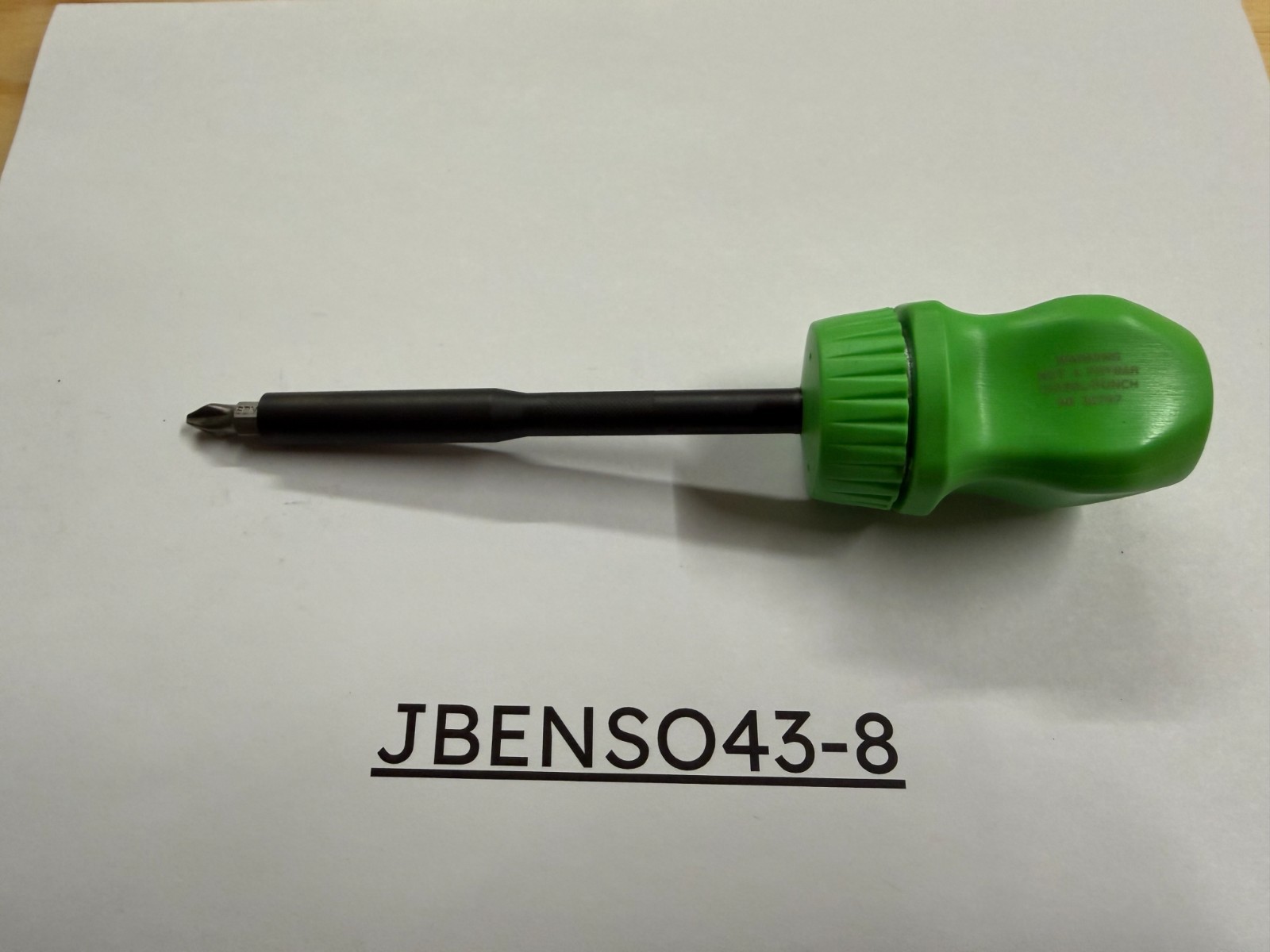 Snap-on Tools NEW RARE GREEN Stubby Hard Grip Long Shaft Ratcheting Screwdriver