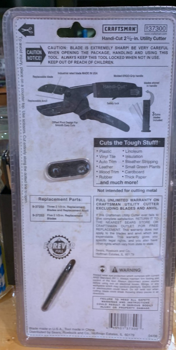 Craftsman #9-37300 Handi-Cut 2.5 Inch Utility Cutter New Old Stock